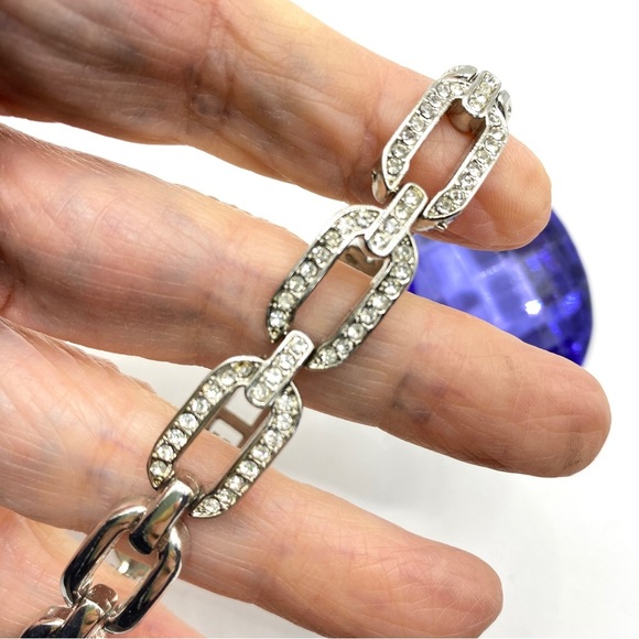 Chain Link Silver Tone Rhinestone Bracelet - Picture 4 of 5
